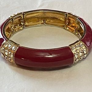 Wine Maroon Enamel Stretch Bracelet w/ Rhinestones